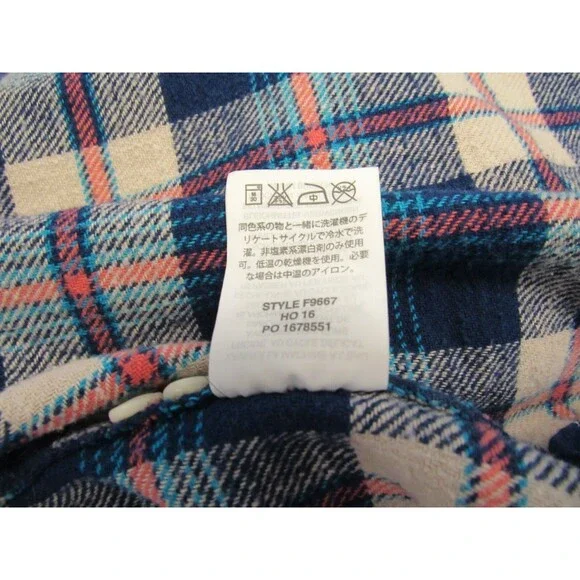 J. Crew Womens 10P Flannel Plaid Button Up Blue Coral Cotton Long Sleeve - Picture 15 of 15